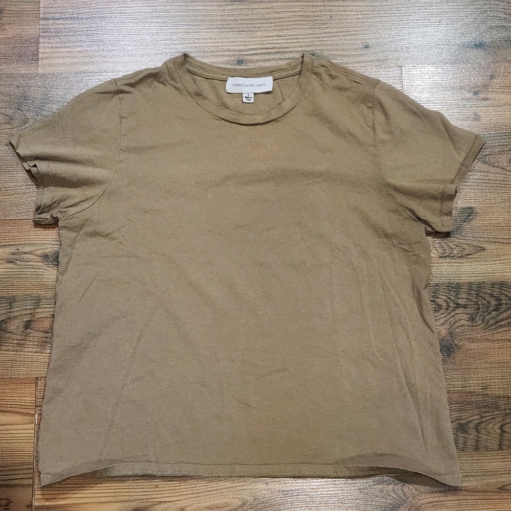 Something Navy Cotton Khaki Green Cropped Short Tee Small Normcore Sporty Casual